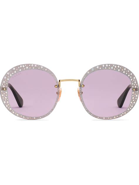 gucci circle sunglasses brown|Gucci crystal embellished sunglasses.